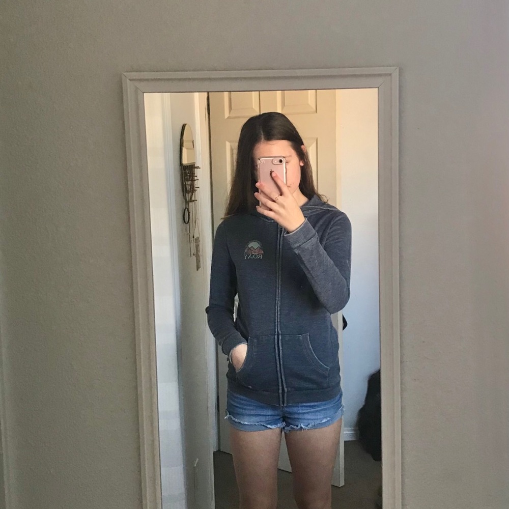 Washed Navy Graphic Zip Up Hoodie by Roxy Girl